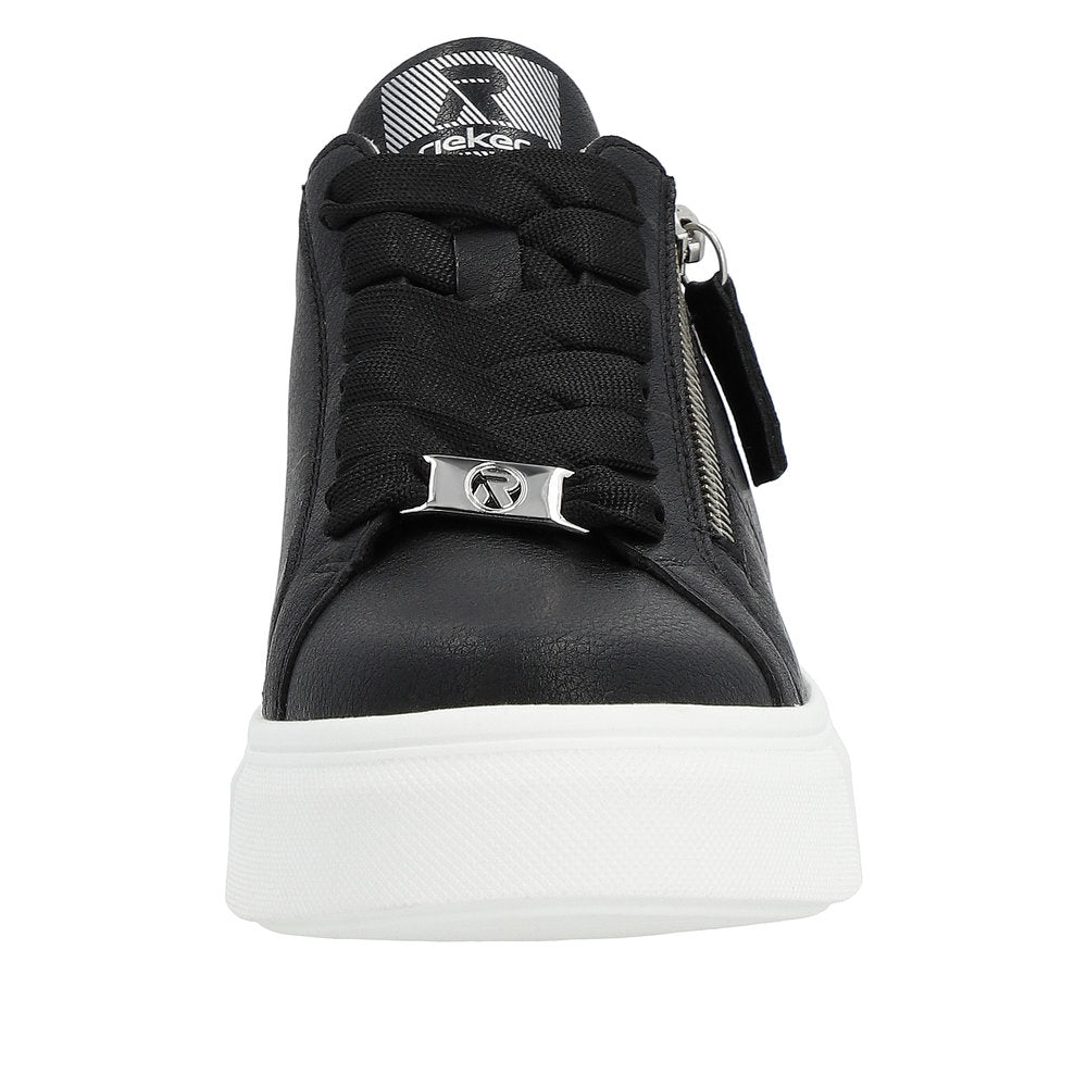 Rieker W0505-00 Carla Ladies Black Leather Zip & Lace Trainers-elevate your sole