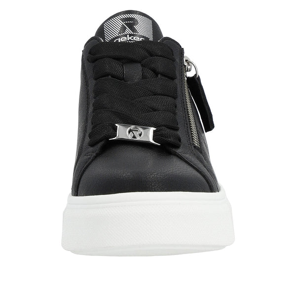 Rieker W0505-00 Carla Ladies Black Leather Zip & Lace Trainers-elevate your sole