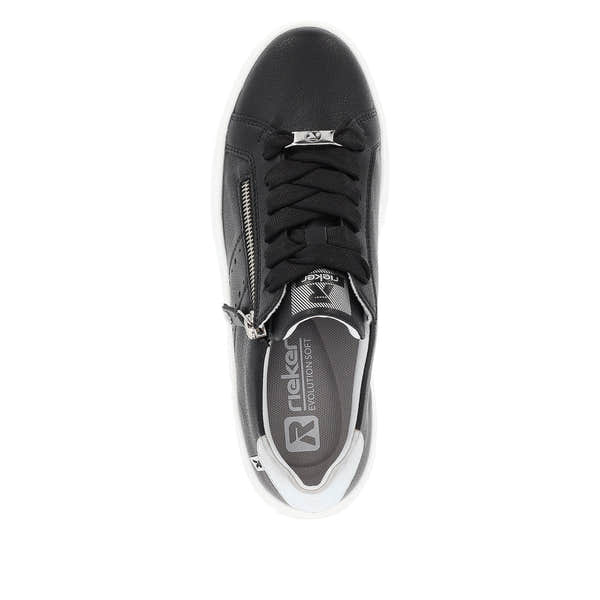 Rieker W0505-00 Carla Ladies Black Leather Zip & Lace Trainers-elevate your sole
