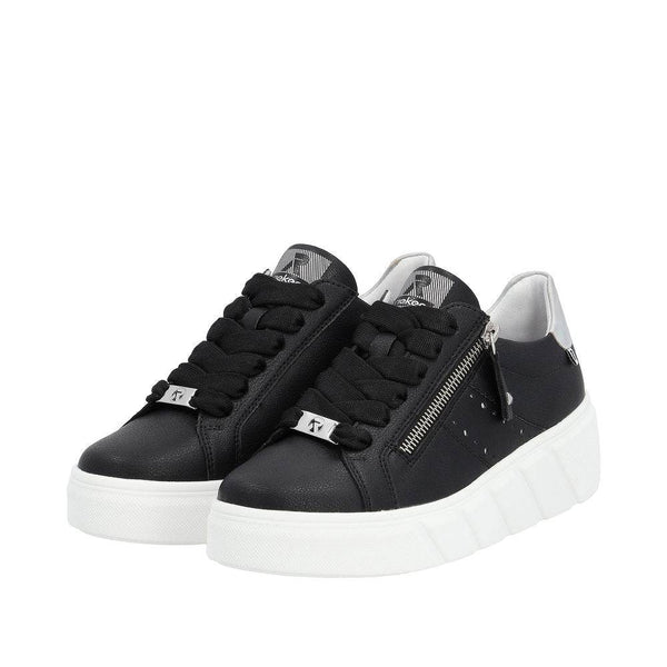 Rieker W0505-00 Carla Ladies Black Leather Zip & Lace Trainers-elevate your sole