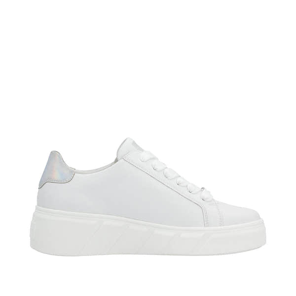 Rieker W0505-80 Carla Ladies White Leather Zip & Lace Trainers-elevate your sole