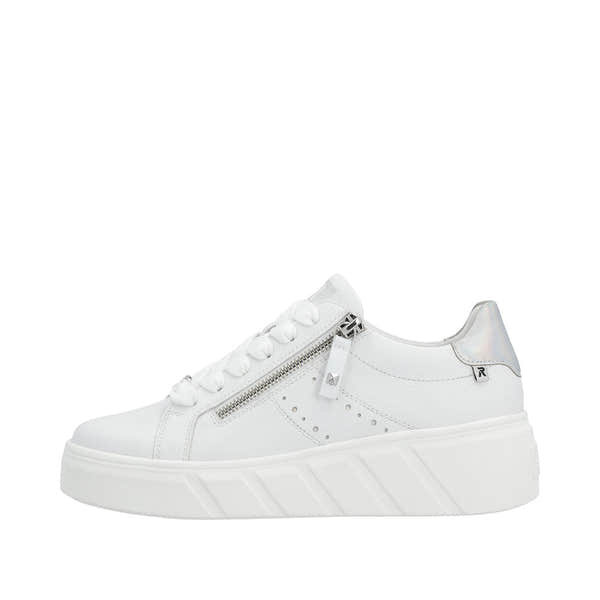 Rieker W0505-80 Carla Ladies White Leather Zip & Lace Trainers-elevate your sole