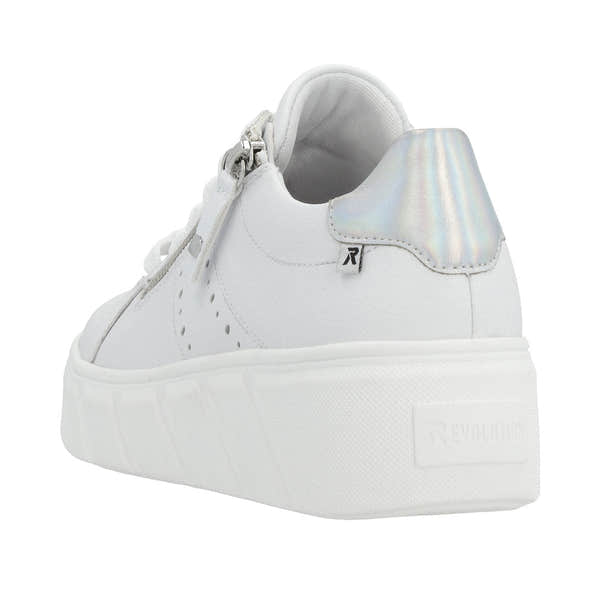 Rieker W0505-80 Carla Ladies White Leather Zip & Lace Trainers-elevate your sole