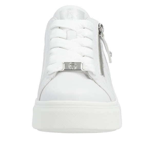 Rieker W0505-80 Carla Ladies White Leather Zip & Lace Trainers-elevate your sole