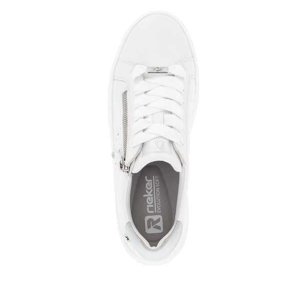Rieker W0505-80 Carla Ladies White Leather Zip & Lace Trainers-elevate your sole