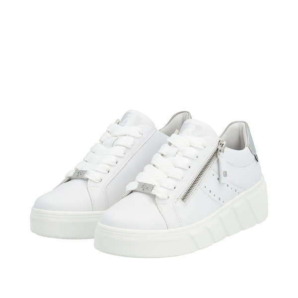 Rieker W0505-80 Carla Ladies White Leather Zip & Lace Trainers-elevate your sole
