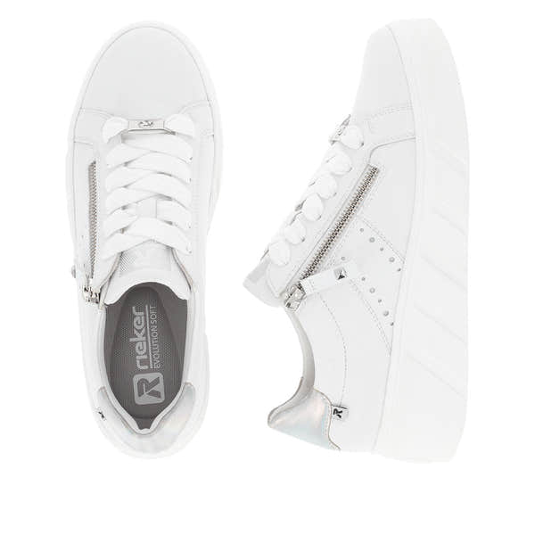Rieker W0505-80 Carla Ladies White Leather Zip & Lace Trainers-elevate your sole