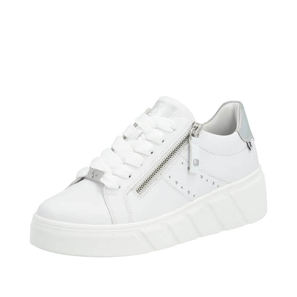 Rieker W0505-80 Carla Ladies White Leather Zip & Lace Trainers-elevate your sole