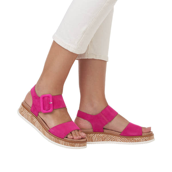 Rieker W0800-31 Ladies Pink Suede Touch Fastening Sandals-elevate your sole