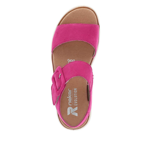 Rieker W0800-31 Ladies Pink Suede Touch Fastening Sandals-elevate your sole