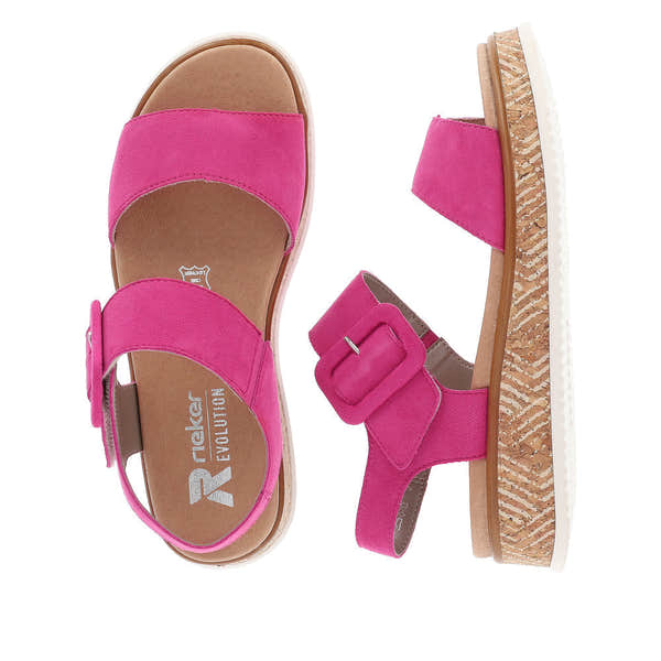 Rieker W0800-31 Ladies Pink Suede Touch Fastening Sandals-elevate your sole