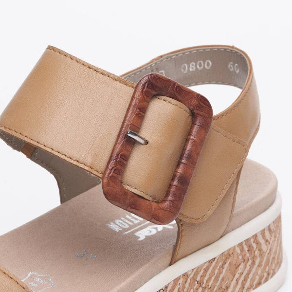 Rieker W0800-60 Ladies Tan Leather Touch Fastening Sandals-elevate your sole