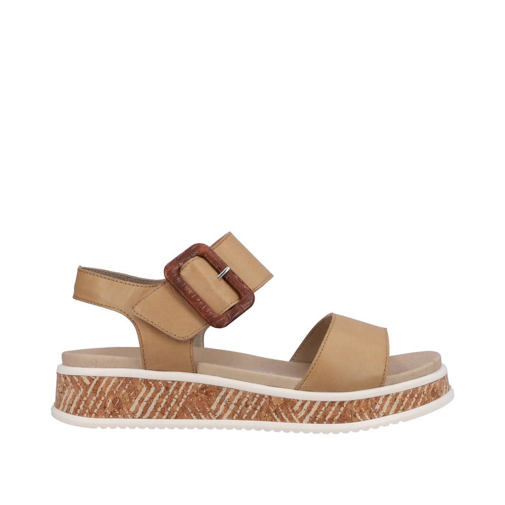 Rieker W0800-60 Ladies Tan Leather Touch Fastening Sandals-elevate your sole