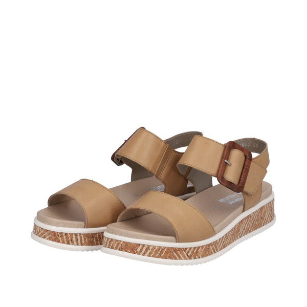 Rieker W0800-60 Ladies Tan Leather Touch Fastening Sandals-elevate your sole