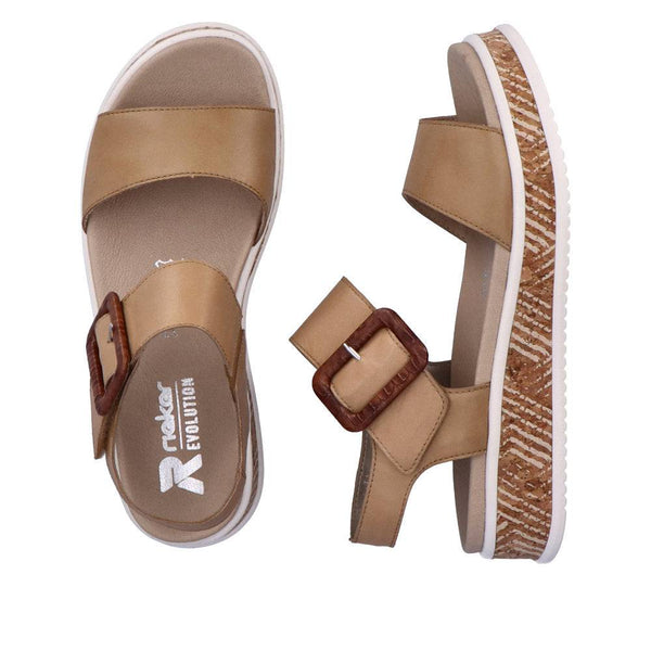 Rieker W0800-60 Ladies Tan Leather Touch Fastening Sandals-elevate your sole