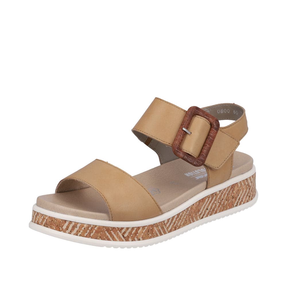 Rieker W0800-60 Ladies Tan Leather Touch Fastening Sandals-elevate your sole