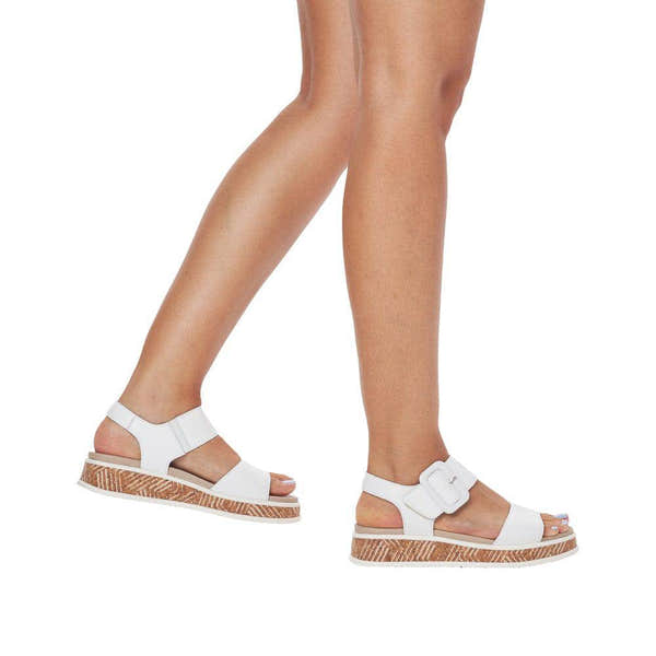 Rieker W0800-80 Ladies White Leather Touch Fastening Sandals-elevate your sole