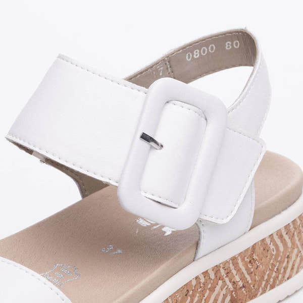 Rieker W0800-80 Ladies White Leather Touch Fastening Sandals-elevate your sole