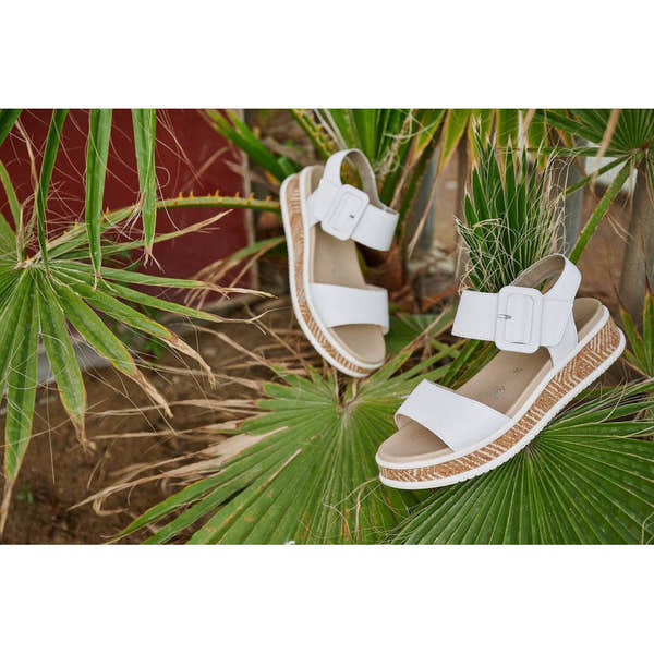Rieker W0800-80 Ladies White Leather Touch Fastening Sandals-elevate your sole