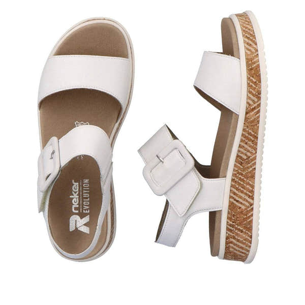 Rieker W0800-80 Ladies White Leather Touch Fastening Sandals-elevate your sole