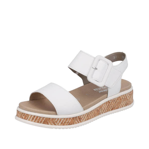 Rieker W0800-80 Ladies White Leather Touch Fastening Sandals-elevate your sole