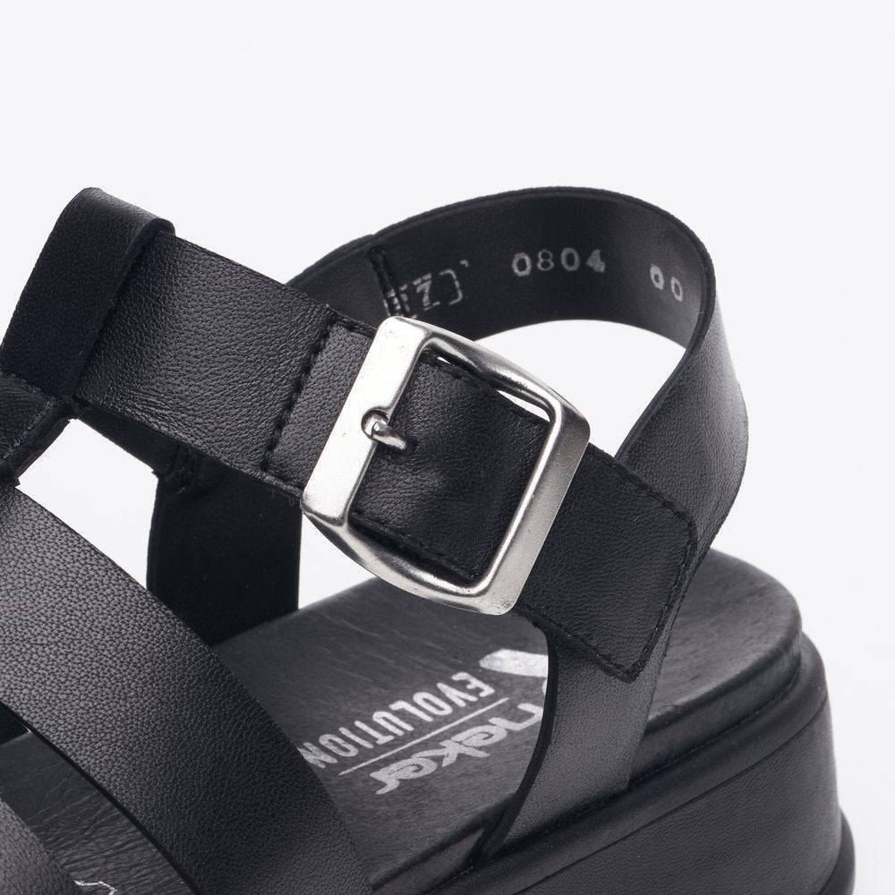 Rieker W0804-00 Ladies Black Leather Buckle Sandals-elevate your sole