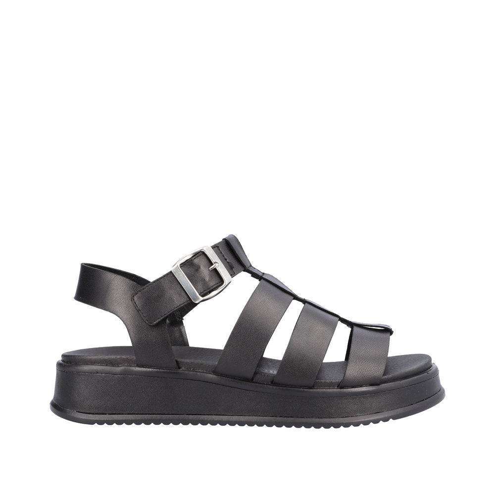 Rieker W0804-00 Ladies Black Leather Buckle Sandals-elevate your sole