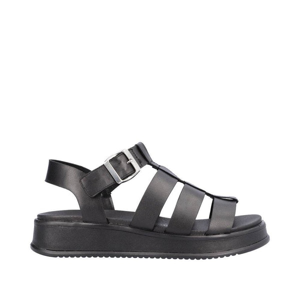 Rieker W0804-00 Ladies Black Leather Buckle Sandals-elevate your sole