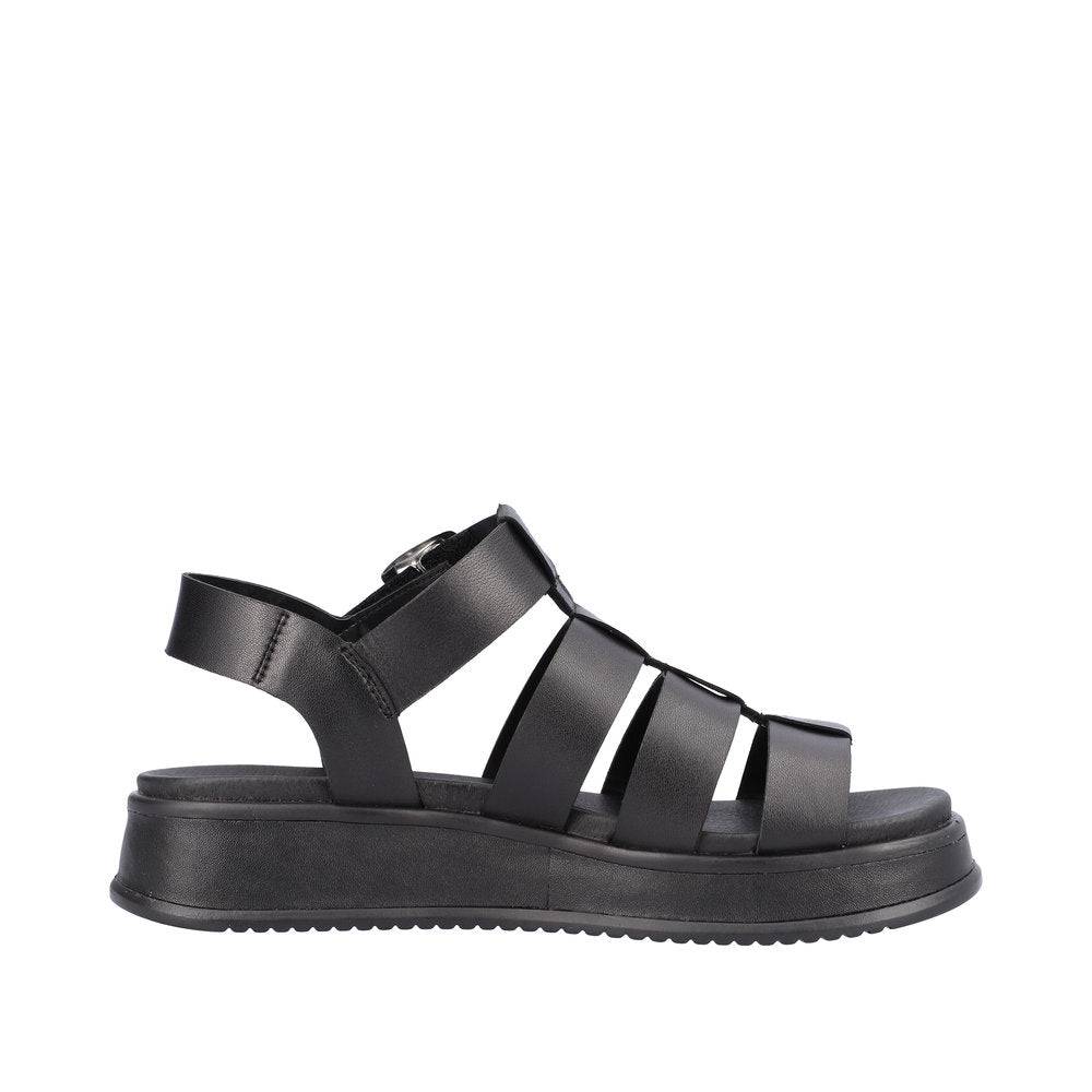 Rieker W0804-00 Ladies Black Leather Buckle Sandals-elevate your sole