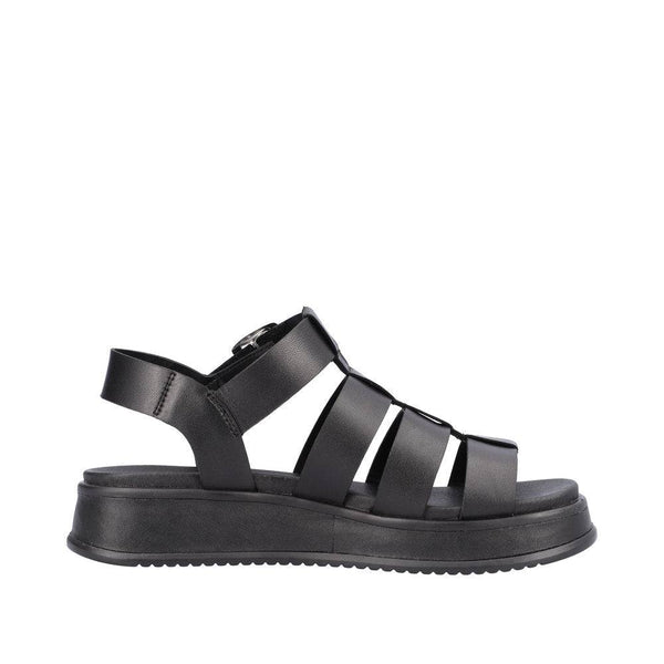 Rieker W0804-00 Ladies Black Leather Buckle Sandals-elevate your sole