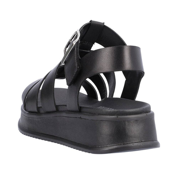 Rieker W0804-00 Ladies Black Leather Buckle Sandals-elevate your sole
