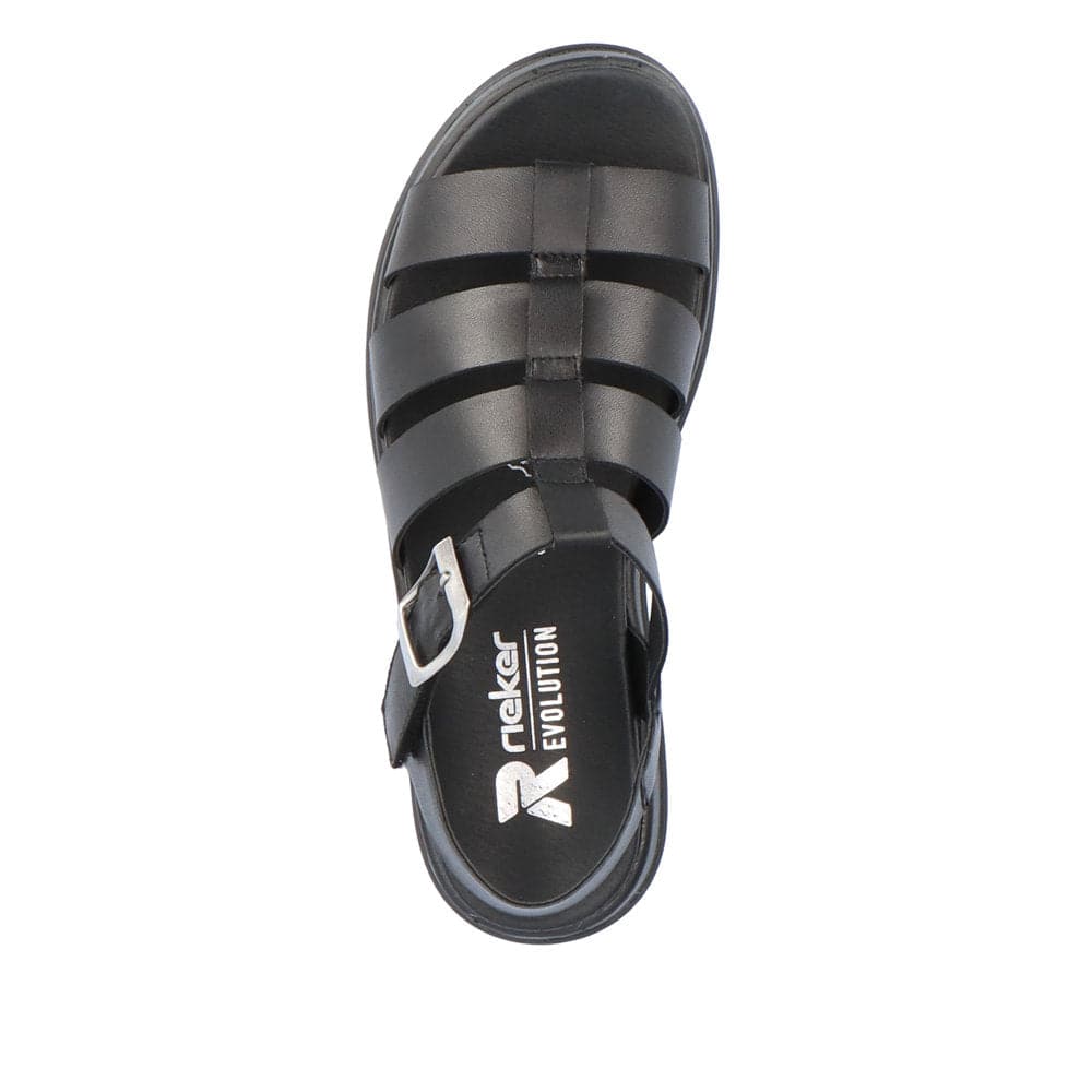 Rieker W0804-00 Ladies Black Leather Buckle Sandals-elevate your sole