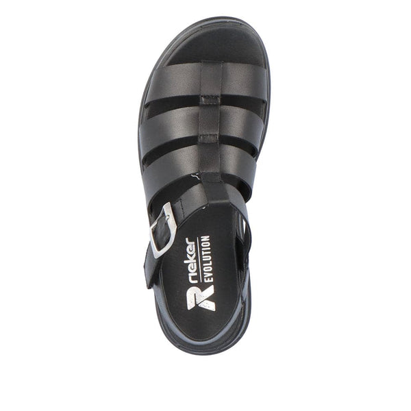 Rieker W0804-00 Ladies Black Leather Buckle Sandals-elevate your sole