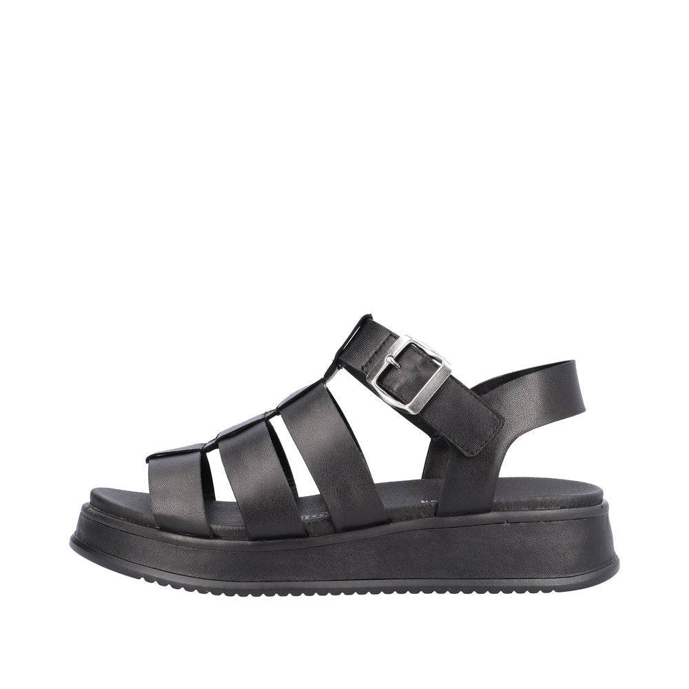 Rieker W0804-00 Ladies Black Leather Buckle Sandals-elevate your sole