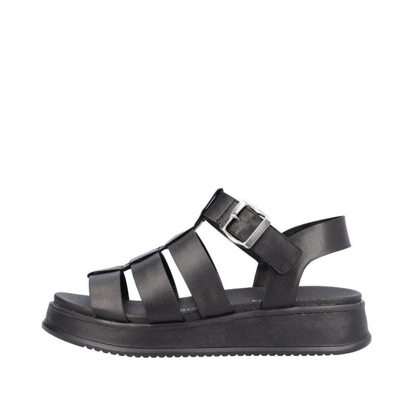 Rieker W0804-00 Ladies Black Leather Buckle Sandals-elevate your sole