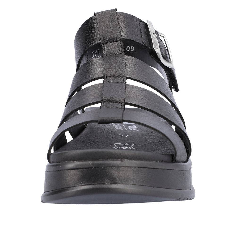 Rieker W0804-00 Ladies Black Leather Buckle Sandals-elevate your sole