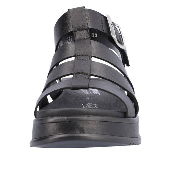 Rieker W0804-00 Ladies Black Leather Buckle Sandals-elevate your sole