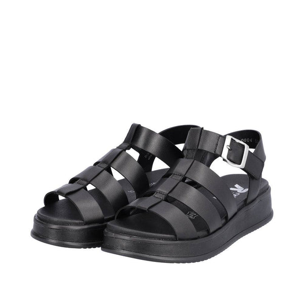 Rieker W0804-00 Ladies Black Leather Buckle Sandals-elevate your sole