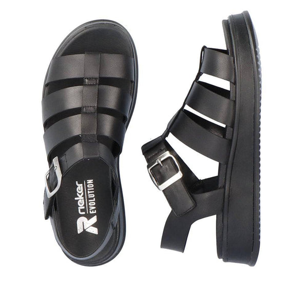 Rieker W0804-00 Ladies Black Leather Buckle Sandals-elevate your sole