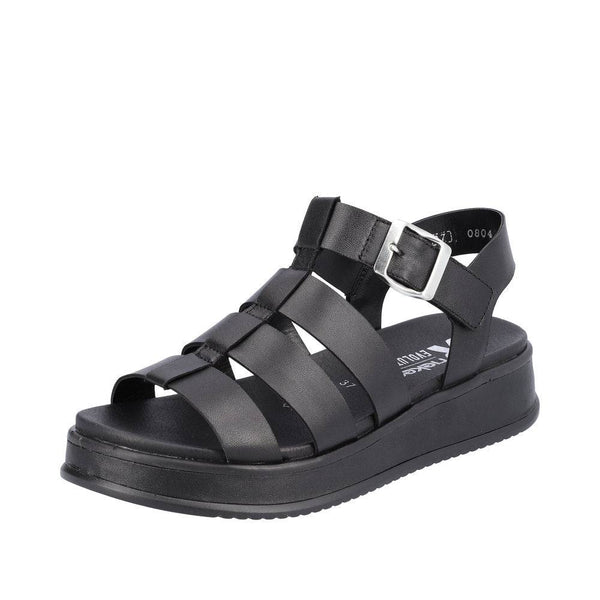 Rieker W0804-00 Ladies Black Leather Buckle Sandals-elevate your sole