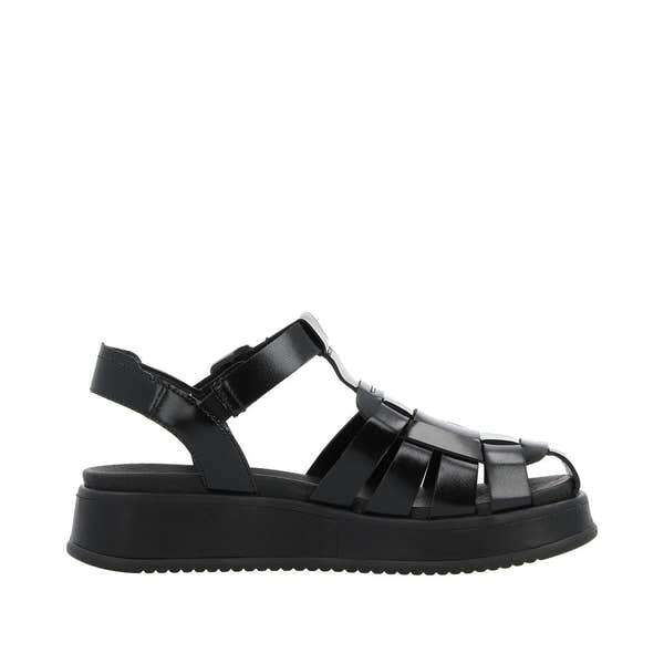 Rieker W0850-00 Ladies Black Leather Touch Fastening Sandals-elevate your sole