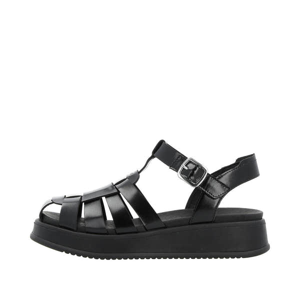 Rieker W0850-00 Ladies Black Leather Touch Fastening Sandals-elevate your sole