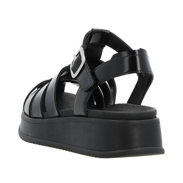 Rieker W0850-00 Ladies Black Leather Touch Fastening Sandals-elevate your sole