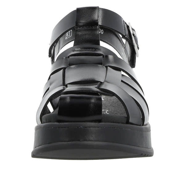 Rieker W0850-00 Ladies Black Leather Touch Fastening Sandals-elevate your sole