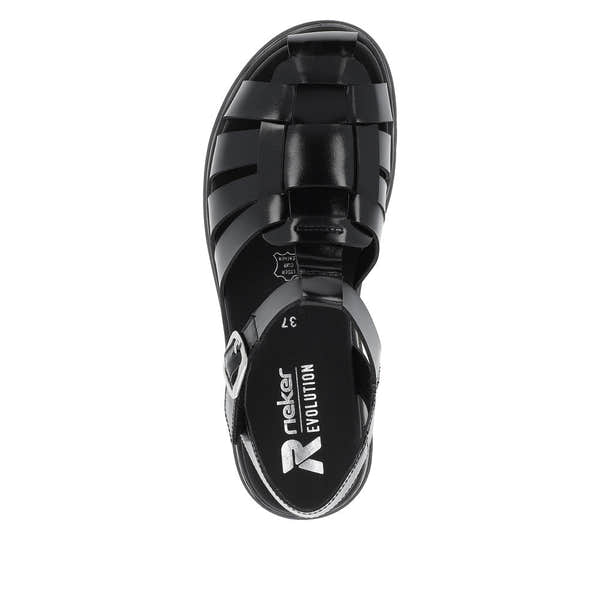Rieker W0850-00 Ladies Black Leather Touch Fastening Sandals-elevate your sole
