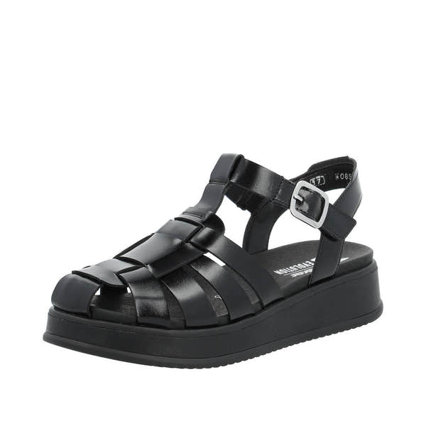 Rieker W0850-00 Ladies Black Leather Touch Fastening Sandals-elevate your sole