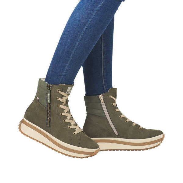 Rieker W0962-54 Ladies Green Leather Side Zip Ankle Boots-elevate your sole