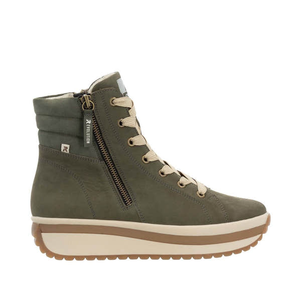 Rieker W0962-54 Ladies Green Leather Side Zip Ankle Boots-elevate your sole
