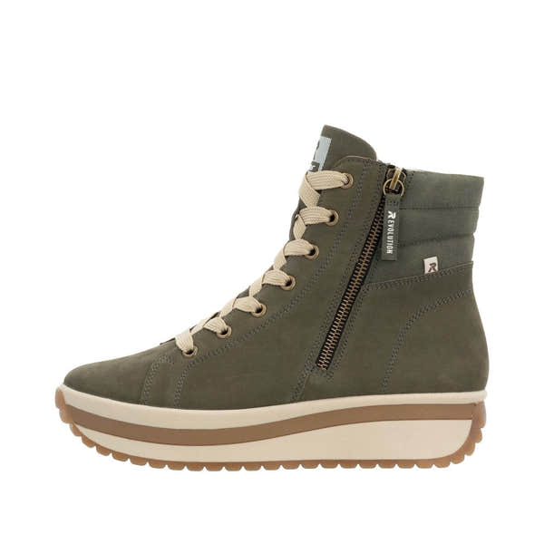 Rieker W0962-54 Ladies Green Leather Side Zip Ankle Boots-elevate your sole