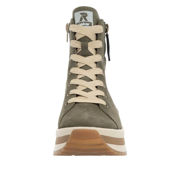 Rieker W0962-54 Ladies Green Leather Side Zip Ankle Boots-elevate your sole